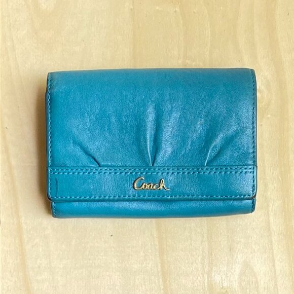 Coach Teal Leather Small Bifold Wallet - Picture 1 of 13